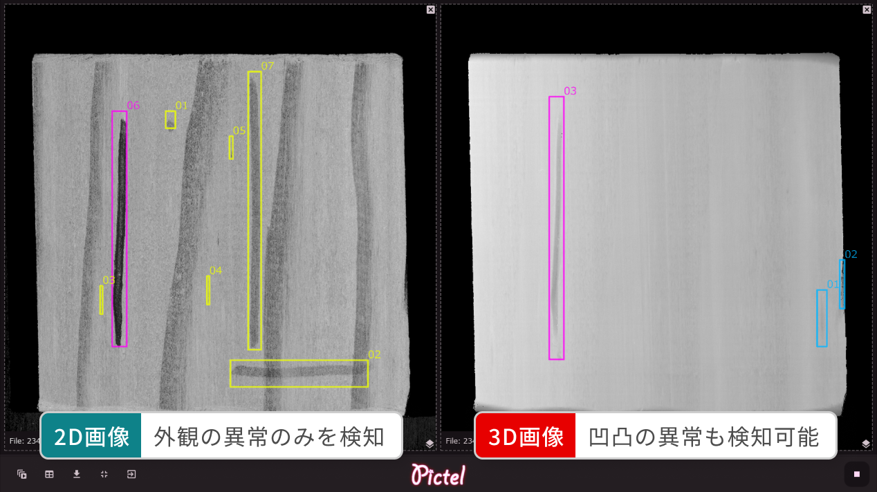 画像認識AIソリューションPictelによる異常部位検知例